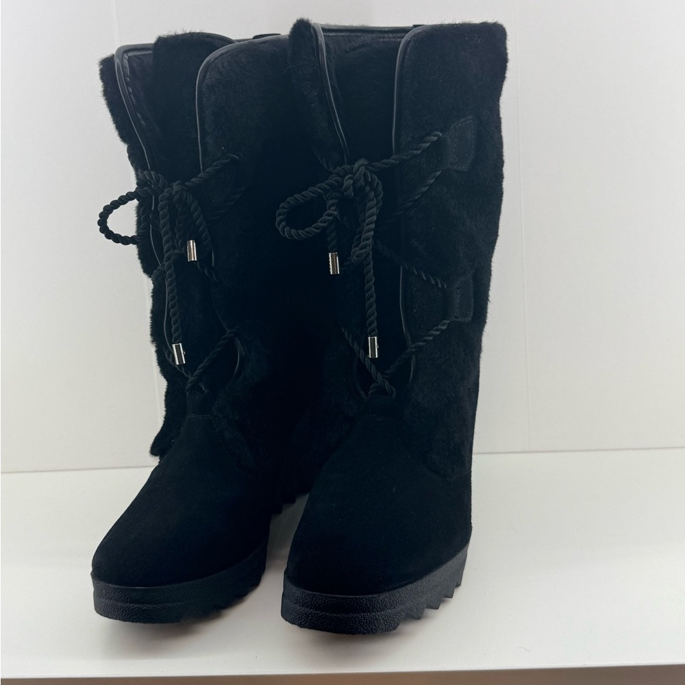 Coach Mandy Black Fur Winter Boots